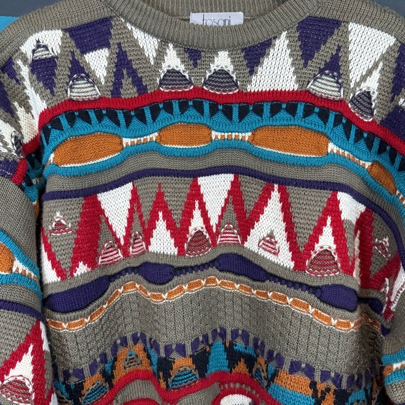 Vintage 90s Tosani 3D knit sweater Mens large Coogi Style - Picture 3 of 14